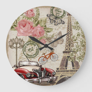 Reloj Redondo Grande Paris Vintage: Estilo Postcard