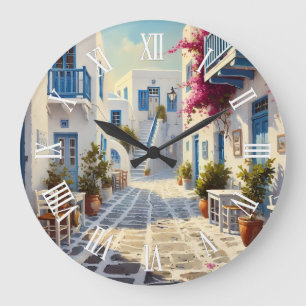 Reloj Redondo Grande Paros Grecia Islas Viaje Acuarela 