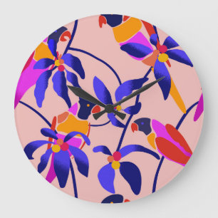 Reloj Redondo Grande Parrotos Vintage rosados: Ilustracion exótico sin