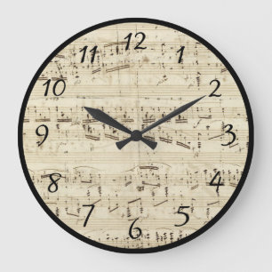Reloj Redondo Grande Partitura en el pergamino manuscrito en tinta