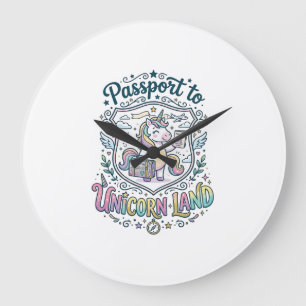 Reloj Redondo Grande Pasaporte de Unicornio a Tierra de Unicornios Fond