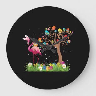 Reloj Redondo Grande Pascua de Bunny Flamingo 2021   Amantes del flamen