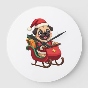 Reloj Redondo Grande Paseo en Trineo de Pug