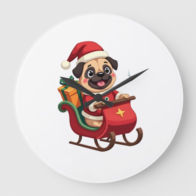 Reloj Redondo Grande Paseo en Trineo de Pug (Anverso)