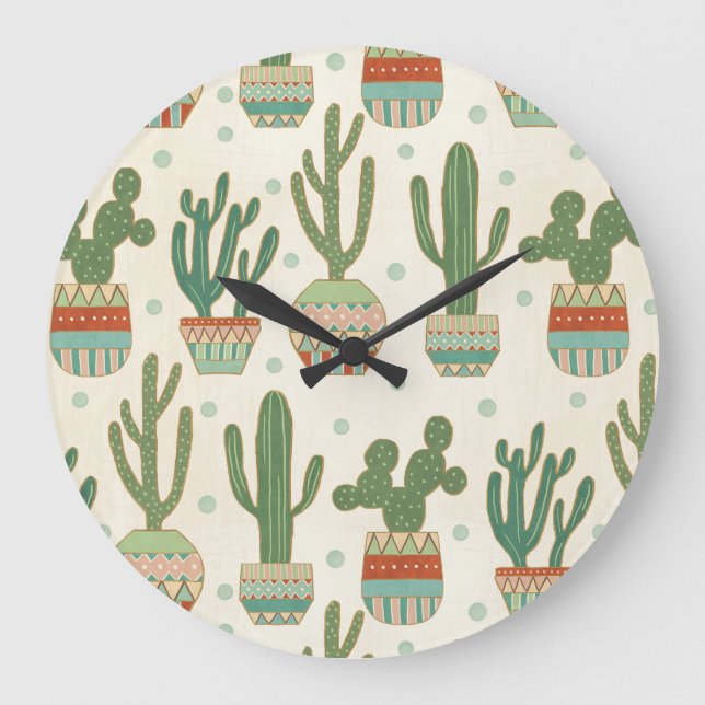 Reloj Redondo Grande Paso del suroeste de Geo | Patrón de cactus (Anverso)