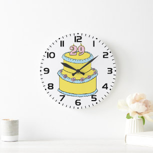 Reloj Redondo Grande Pastel amarillo de cumpleaños 29 con rosas rosadas