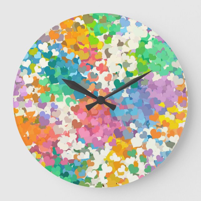Reloj Redondo Grande Pastel Confetti Hearts (Anverso)