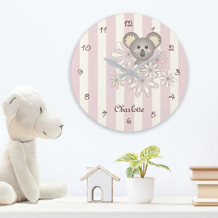 Reloj Redondo Grande Pastel de banda rosa lindo bebé Koala Chica cuarto