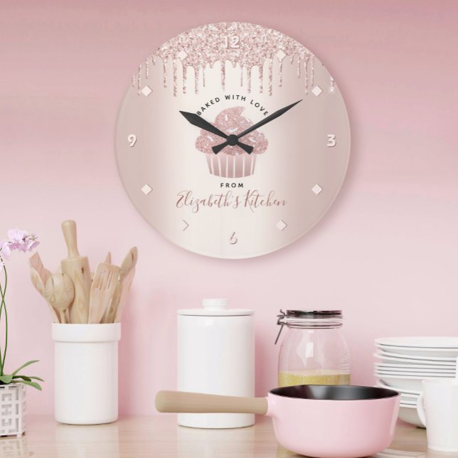 Reloj Redondo Grande Pastel de pastelería Pastelería Chef Rosa de Oro P (Subido por el creador)
