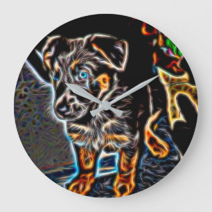 Reloj Redondo Grande Pastel de pastor alemán de Neon Art