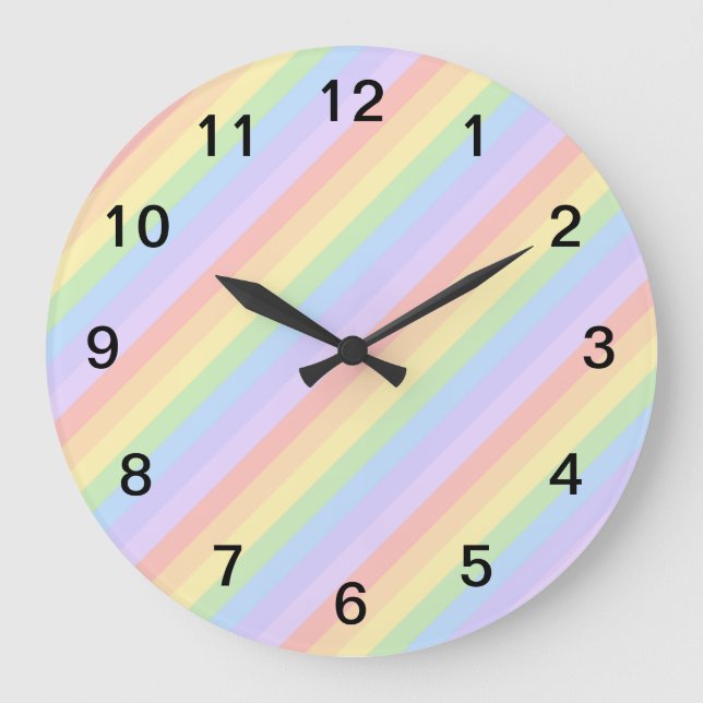 Reloj Redondo Grande Pastel de rayas arcoiris. (Anverso)