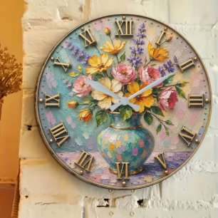 Reloj Redondo Grande Pastel Floral Elegant Cottage Garden Decor