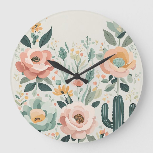 Reloj Redondo Grande Pastel Floral Fiesta (Anverso)