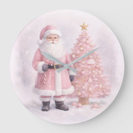 Reloj Redondo Grande Pastel Pink Christmas Santa 