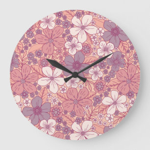 Reloj Redondo Grande Pastel Pink & Purple Floral