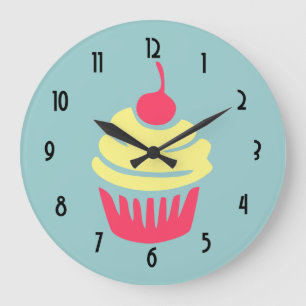Reloj Redondo Grande Pastel rosa y amarillo con cereza en la parte supe