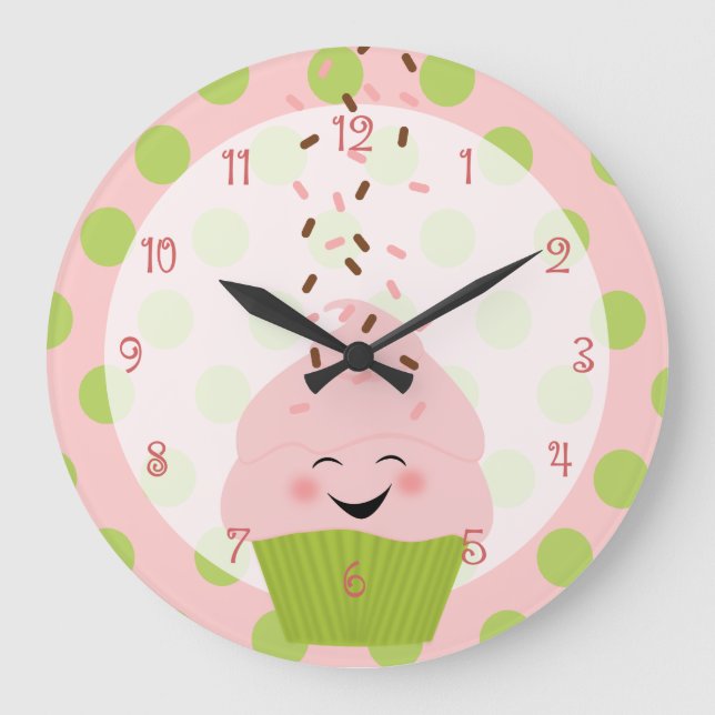 Reloj Redondo Grande Pastel rosa y verde (Anverso)