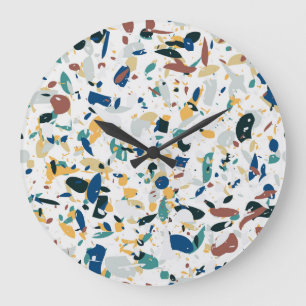 Reloj Redondo Grande Pastel Terrazzo: Patrón Resumen Moderno.