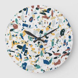 Reloj Redondo Grande Pastel Terrazzo: Patrón Resumen Moderno.