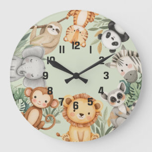 Reloj Redondo Grande Pastel Tropical Salvaje Una Selva Animales Safari