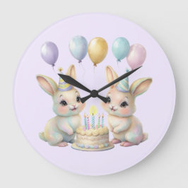 Reloj Redondo Grande Pastel Whimsical Bunny Twins Birthday wall clock 
