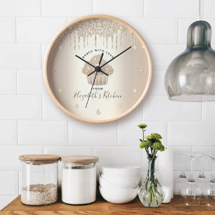 Reloj Redondo Grande Pastelería de Cupcakes Chef de Pastelería Dorado B