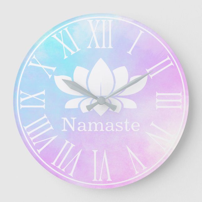 Reloj Redondo Grande Pastels White Lotus Flower Namaste Yoga (Anverso)