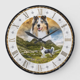 Reloj Redondo Grande Pastor de ovejas Merle Azul Perro de Collie -