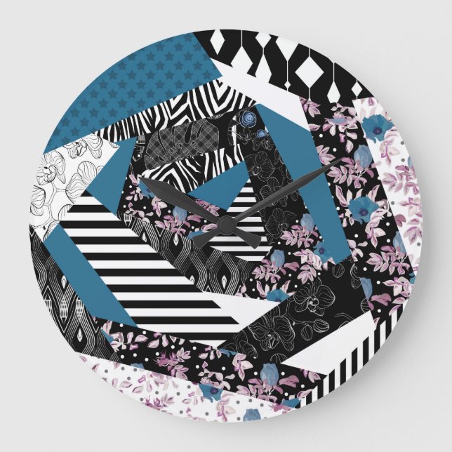 Reloj Redondo Grande Patchwork azul, popular, retoques, folclórico, rús (Anverso)