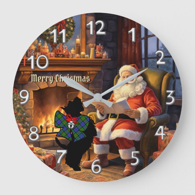 Reloj Redondo Grande Paterson Scottie Dog/Santa Personalizada Xmas (Anverso)