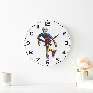Reloj Redondo Grande Patinador en Línea Genial Arte Retro de Patinaje