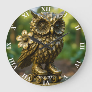 Reloj Redondo Grande Patines de búho de latón fantásticos y lindos