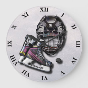 Reloj Redondo Grande Patines De Hockey Sobre Hielo Helmet Puck Con Nomb
