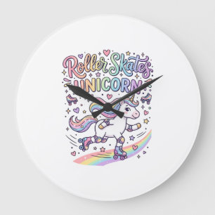 Reloj Redondo Grande Patines de rodillos Unicornio Unicornio divertido