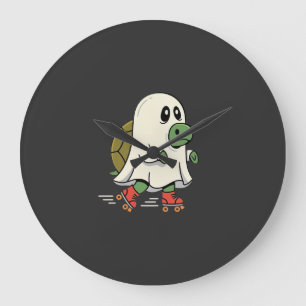 Reloj Redondo Grande Patines De Tortuga Fantasma Diseño De Halloween_1