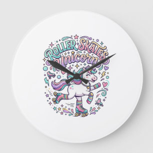 Reloj Redondo Grande Patines Unicornio Unicornio Estilo Retro Gráfico 