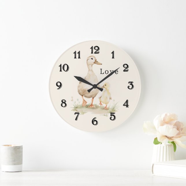 Reloj Redondo Grande Patitos Bebés de Mamá Amarilla (Hogar)