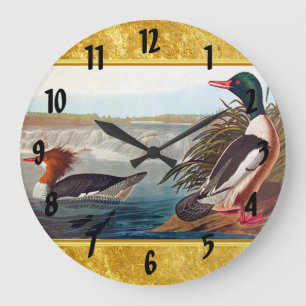 Reloj Redondo Grande Patos mallard americanos en un lago nadando