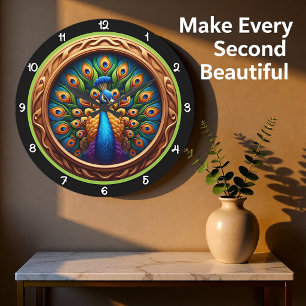Reloj Redondo Grande Patrimonio Radiante del Pavo Real Esmeralda