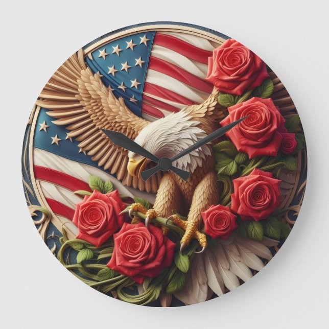Reloj Redondo Grande Patriotic American Eagle Wall Clock (Anverso)