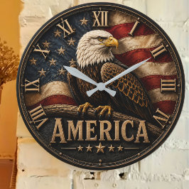 Reloj Redondo Grande Patriotic American Flag Bald Eagle America