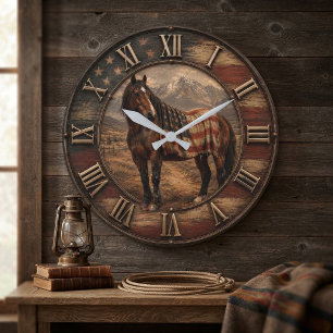 Reloj Redondo Grande Patriotic American Horse USA Flag Western Ranch