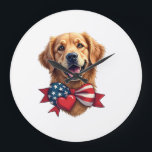 Reloj Redondo Grande Patriotic Golden Retriever Lover Vintage Shirt<br><div class="desc">Patriotic Golden Retriever Lover Vintage Shirt</div>