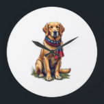 Reloj Redondo Grande Patriotic Hunting Golden Retriever Vintage Tee 4<br><div class="desc">Patriotic Hunting Golden Retriever Vintage Tee 4</div>