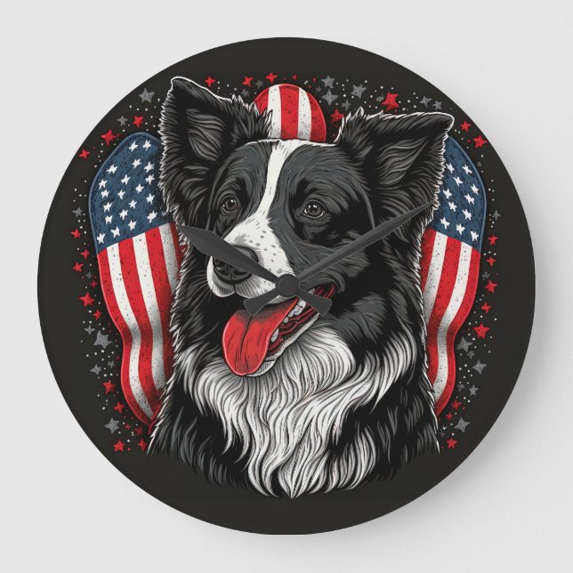 Reloj Redondo Grande Patriotic Pooch (Anverso)