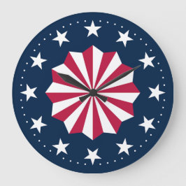 Reloj Redondo Grande Patriotic Red White Blue Stars Stripes Rosette