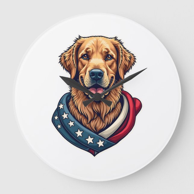Reloj Redondo Grande Patriotic Retriever Pride Vintage Dog Shirt 4 (Anverso)