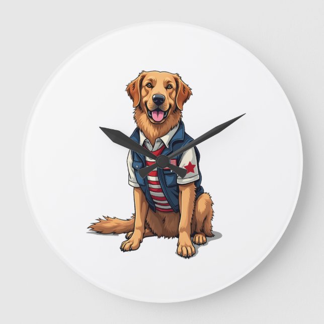 Reloj Redondo Grande Patriotic Service Dog Golden Retriever Shirt 4 (Anverso)