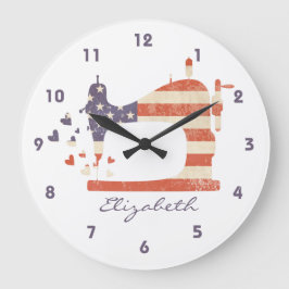 Reloj Redondo Grande Patriotic Sewing Machine Wall Clock