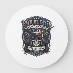 Reloj Redondo Grande Patriótico 1776 Camión Monstruo Cráneo Fuera de Ca